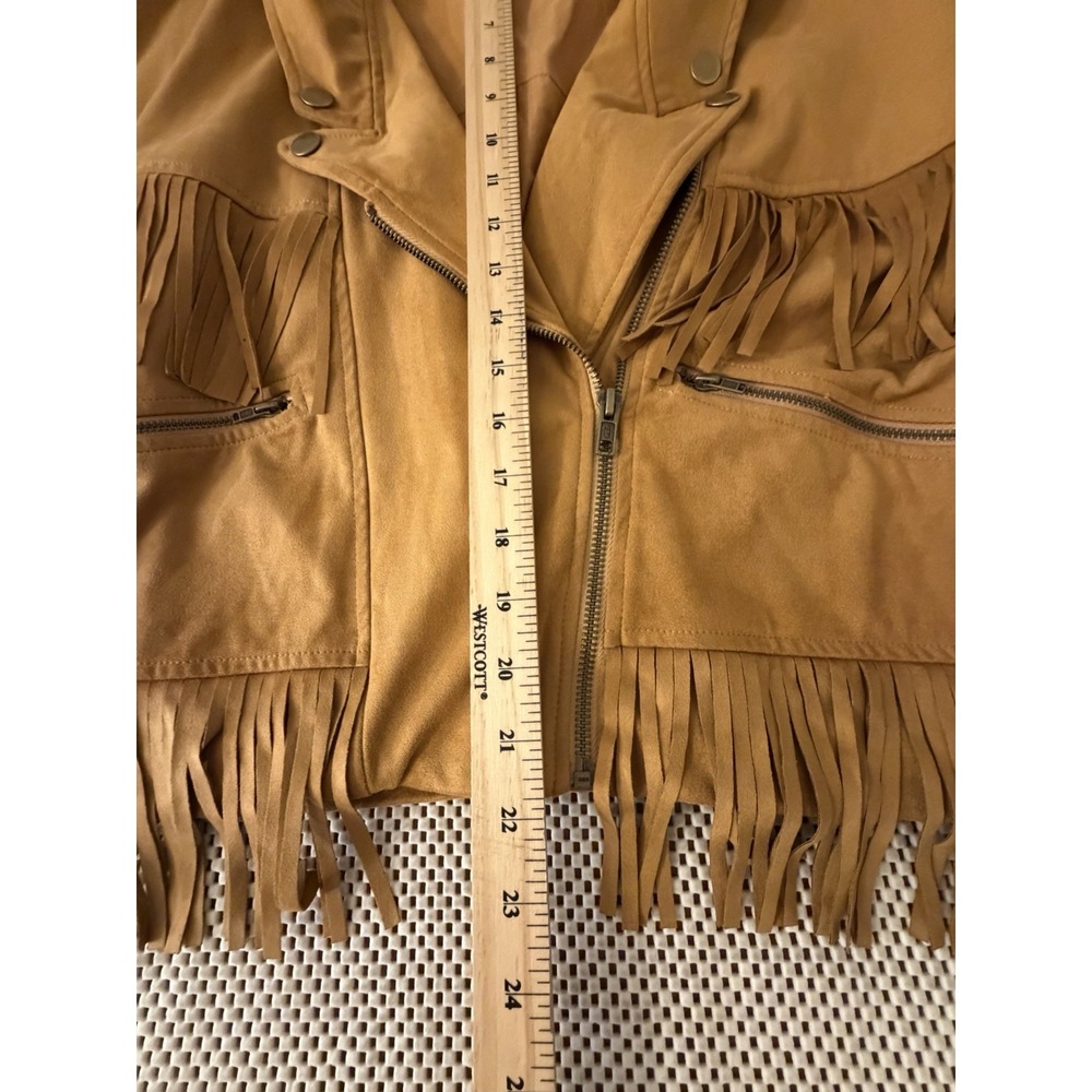SHEIN Faux Leather Fringe Moto Jacket L/XL Western Grunge Cowgirl Festival Crop - Picture 10 of 12